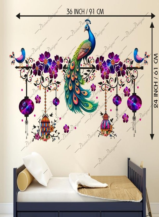 DivineDesigns ملصق حائط ذاتي اللصق من الفينيل PVC بتصميم طاووس وأزهار ملونة وأقفاص، من تصميم DivineDesigns، لتزيين المنزل/غرفة المعيشة (متعدد الألوان) - Image 3